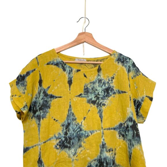 Bellambra Made in Italy Linen Tie Dye Blouse Yellow Blue Flowy Beachy Top Size S - Picture 3 of 11